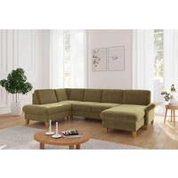 WOHNLANDSCHAFT Olivgrün Flachgewebe  - Eichefarben/Olivgrün, KONVENTIONELL, Holz/Textil (195/314/164cm) - Sit & More