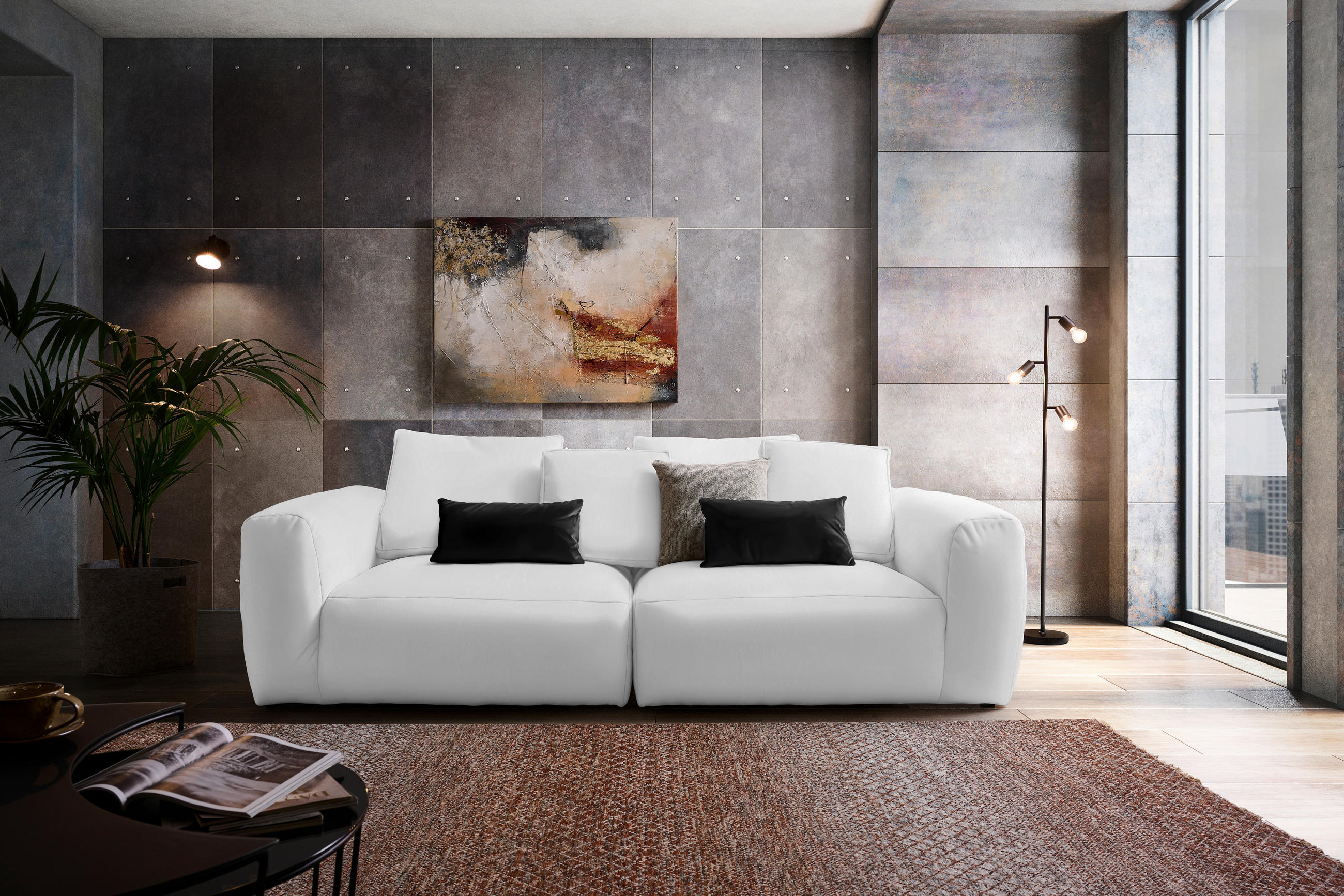 BIGSOFA Samt Weiß  - Schwarz/Weiß, MODERN, Kunststoff/Textil (260/70/122cm) - Carryhome