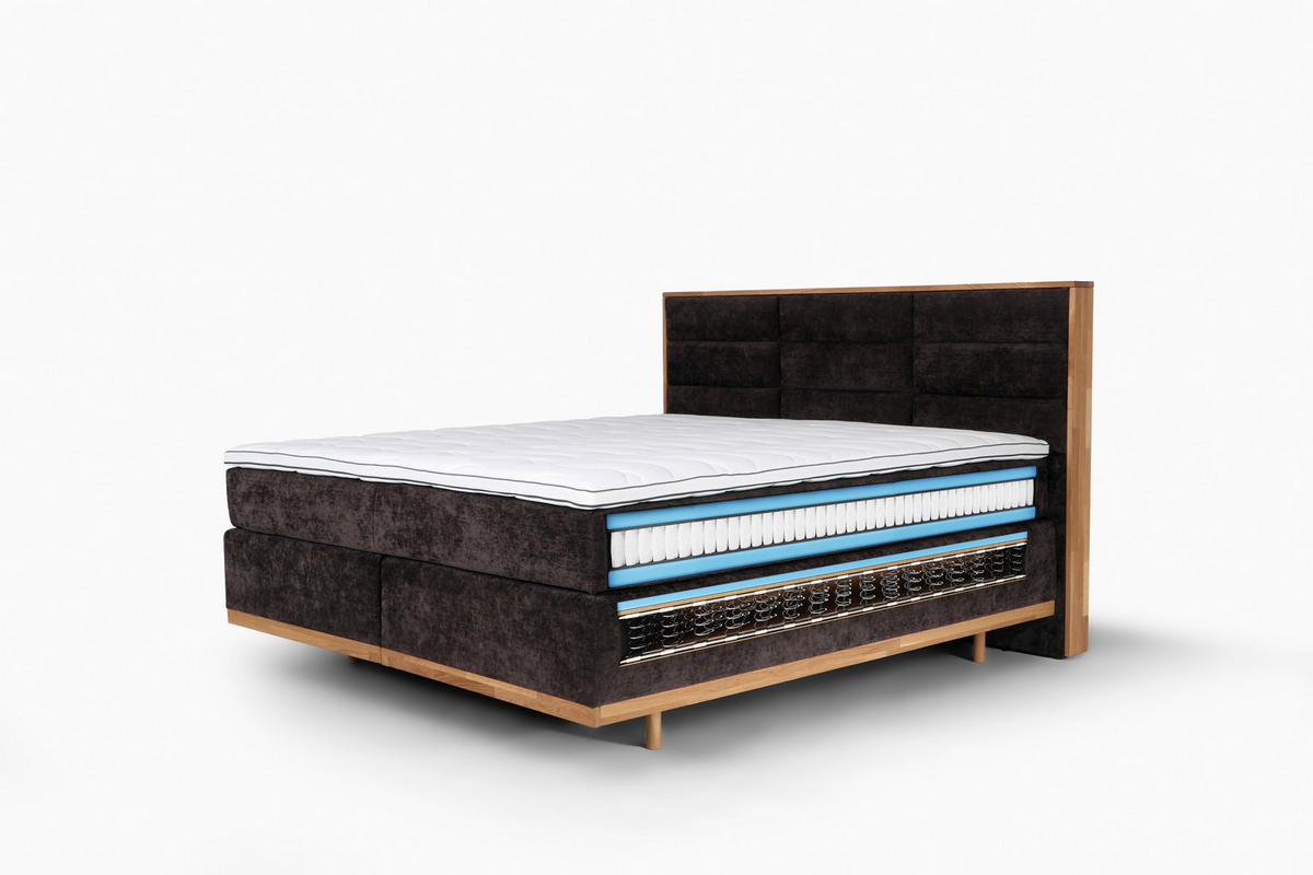 BOXSPRINGBETT 200/200 cm  in Beige  - Eichefarben/Beige, KONVENTIONELL, Holz/Textil (200/200cm) - Livetastic