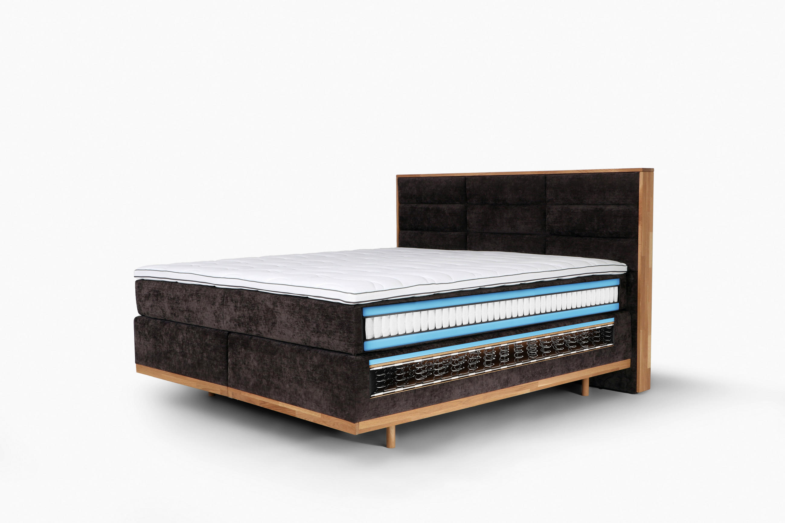 Thumbnail - Livetastic Boxspringbett, Beige, Textil, Eiche, massiv, H3 + H4, 7-Zonen, Höhe ca. 20 cm, 200x200 cm, Fsc, Matratze, gep...