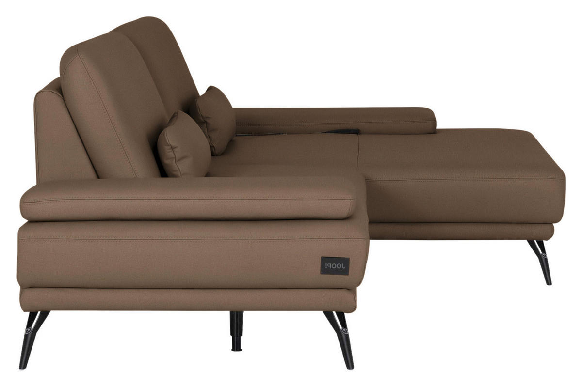 ECKSOFA Echtleder Braun  - Schwarz/Braun, Konventionell, Leder/Metall (301/180cm) - Joop!