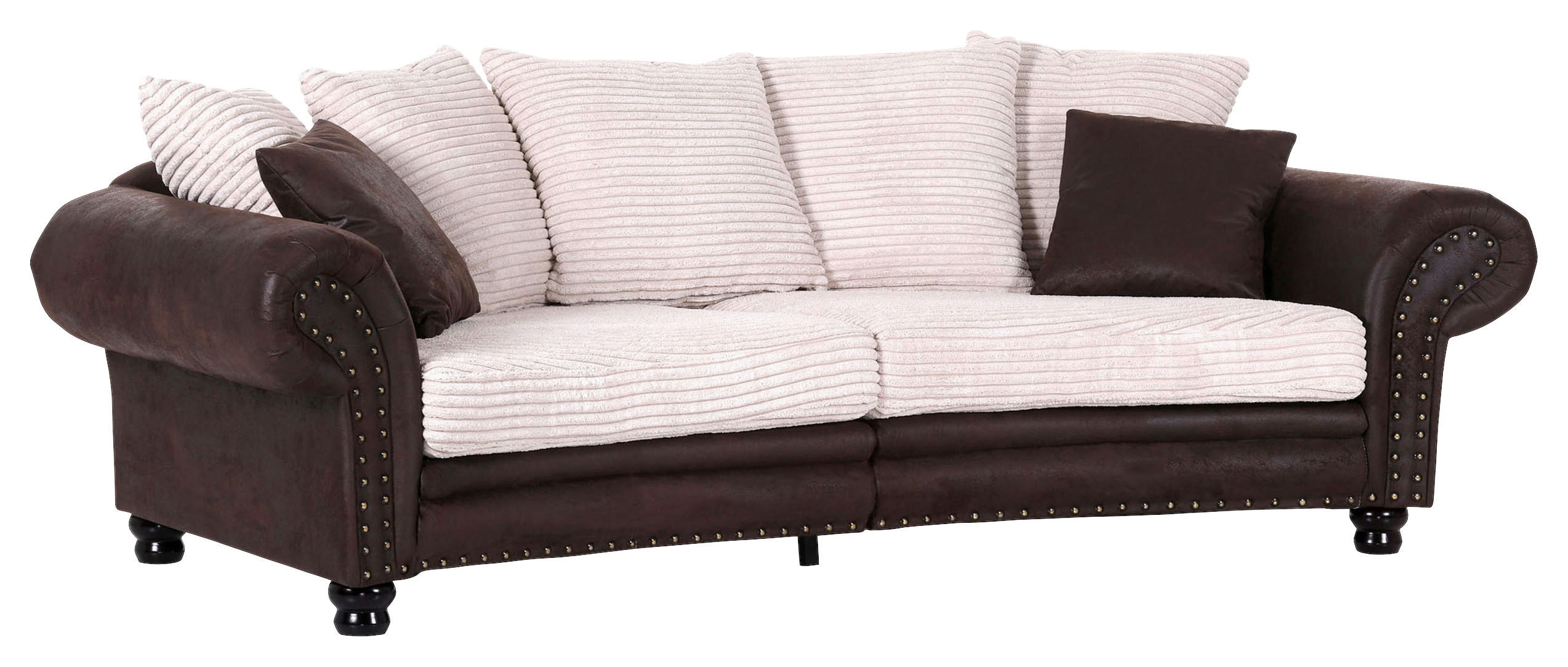 CHESTERFIELD-SOFA in Cord, Flachgewebe Braun, Creme  - Dunkelbraun/Creme, ROMANTIK / LANDHAUS, Holz/Textil (276/81/140cm) - Landscape