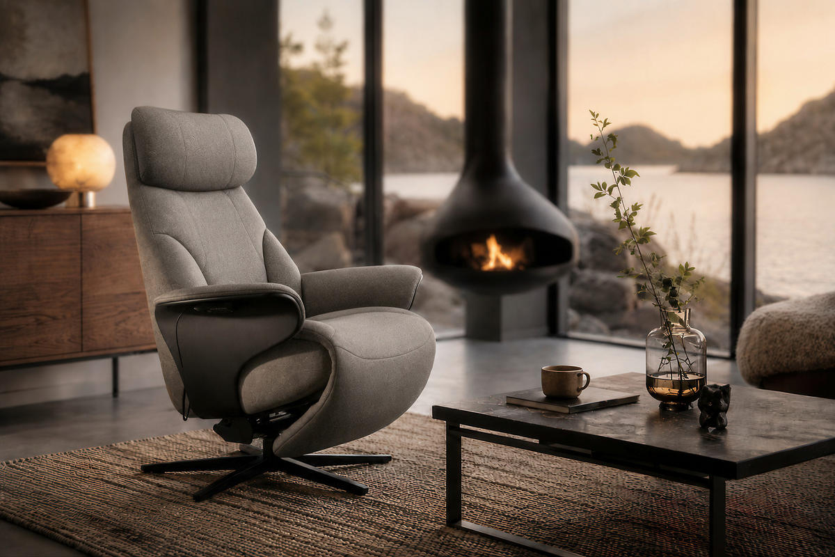 RELAXSESSEL Flachgewebe Relaxfunktion, Kopfteilverstellung, Fußteilverstellung, Rücken echt    - Schwarz/Grau, Design, Holz/Textil (86/116/87cm) - Stressless