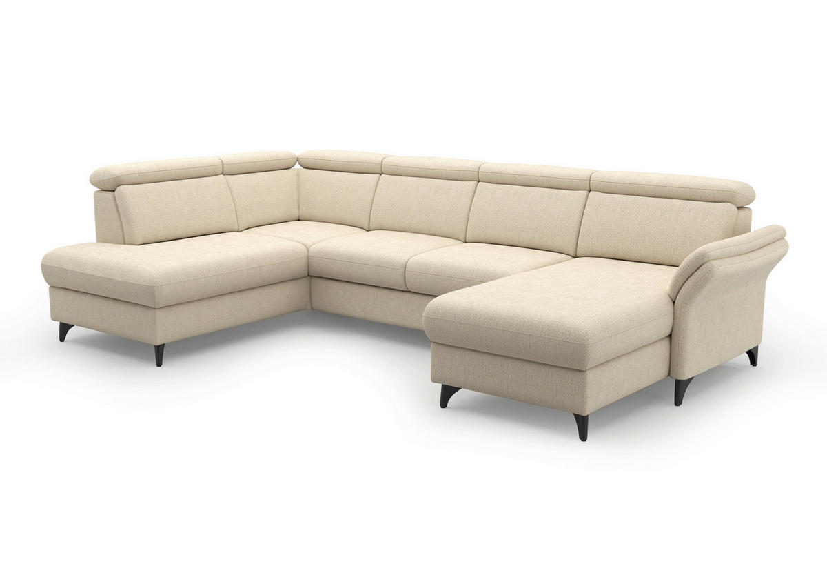 WOHNLANDSCHAFT GLENDALE E Sandfarben Chenille  - Sandfarben/Schwarz, KONVENTIONELL, Textil/Metall (193/321/166cm) - Sit & More