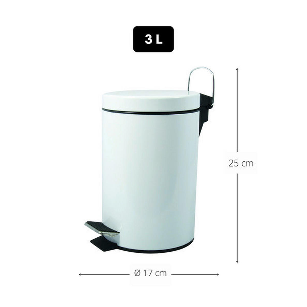 Treteimer Unis 3L Weiß Metall   - Weiss/Schwarz, Basics, Kunststoff/Metall (17/25cm)