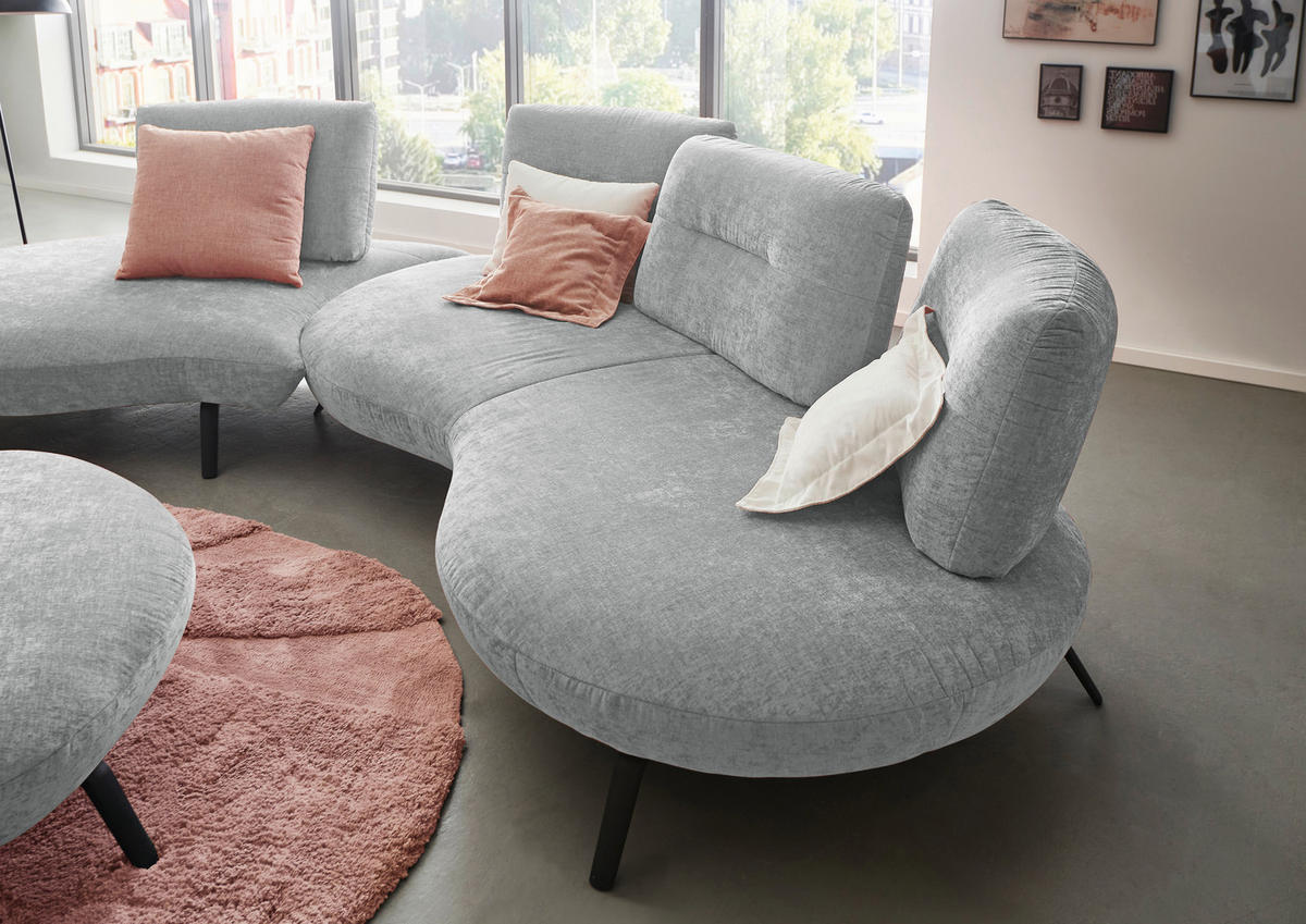 BIGSOFA Flachgewebe Hellgrau  - Hellgrau/Schwarz, Design, Textil/Metall (456/93/138cm) - Moderano