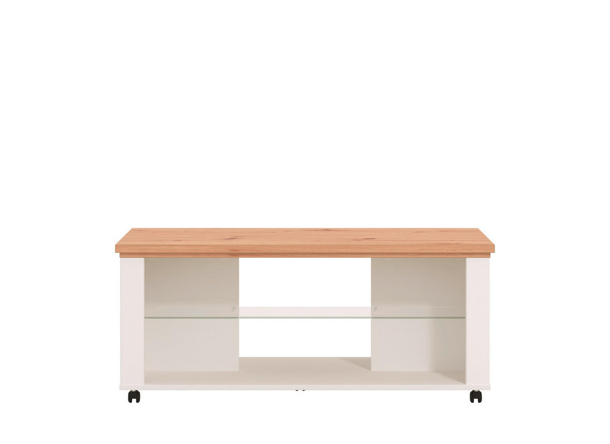 KONFERENČNÍ STOLEK, bílá, dub artisan, sklo, kompozitní dřevo, 115/49/51 cm - bílá/dub artisan, Basics, kompozitní dřevo/sklo (115/49/51cm) - Landscape