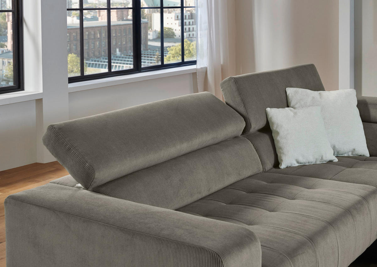 ECKSOFA Grau Cord  - Schwarz/Grau, Design, Textil/Metall (261/214cm) - Beldomo Style