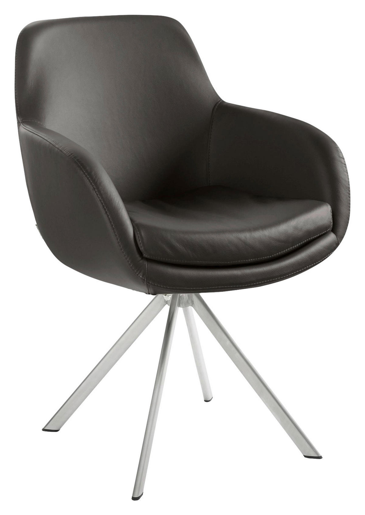 ARMLEHNSTUHL  in Echtleder pigmentiert  - Edelstahlfarben/Dunkelbraun, Design, Leder/Metall (62/86/66cm) - Musterring