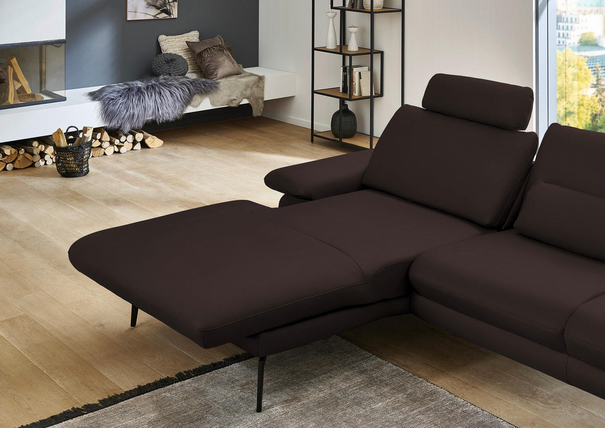 ECKSOFA in Echtleder Braun  - Schwarz/Braun, Design, Leder/Metall (180/310cm) - Dieter Knoll