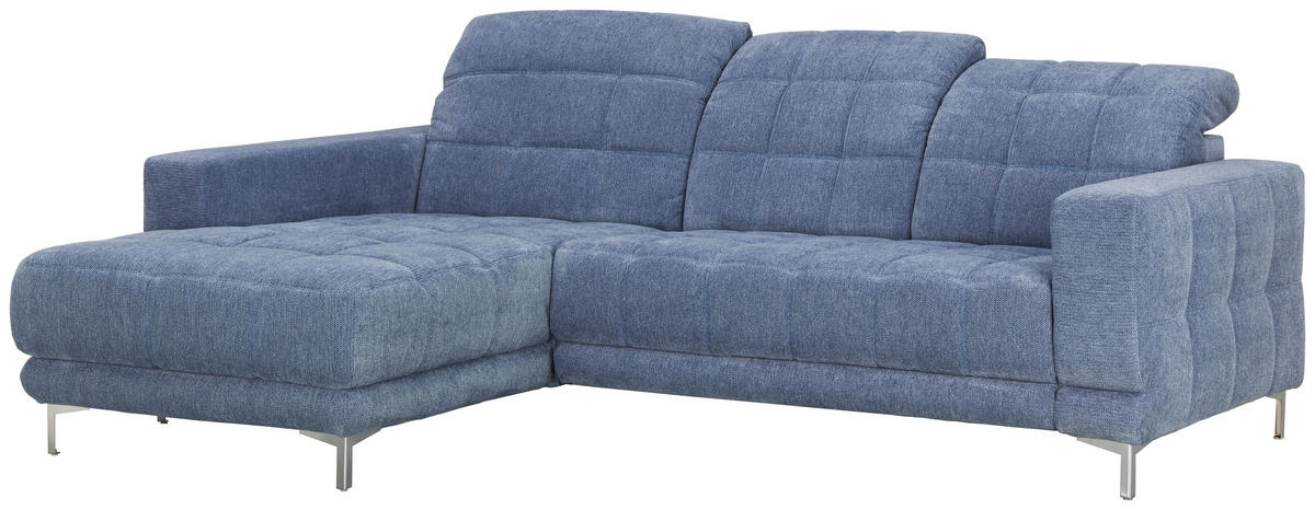 ECKSOFA in Webstoff Blau  187/260 cm  - Chromfarben/Blau, Design, Textil/Metall (187/260cm) - Xora