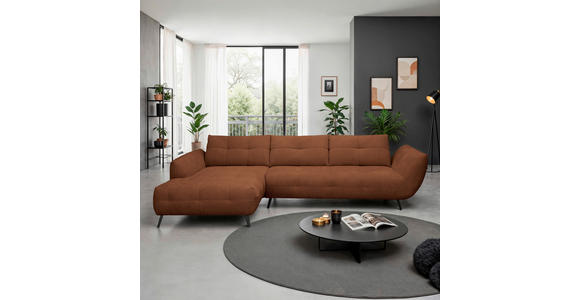 ECKSOFA Dunkelorange Chenille Armlehnenkissen, Rücken echt, Sitztiefenverstellung  - Dunkelorange/Schwarz, KONVENTIONELL, Textil/Metall (215/313cm) - Hom`in