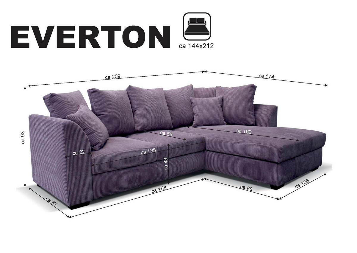 ECKSOFA in Cord Grau  - Schwarz/Grau, Design, Kunststoff/Textil (259/174cm) - Cantus