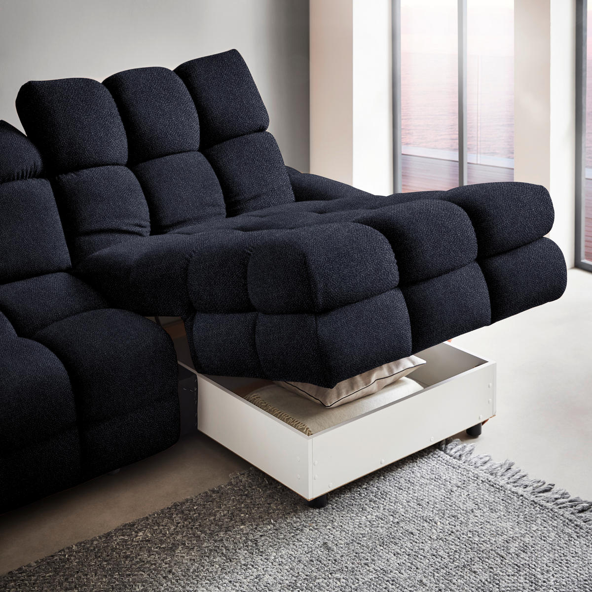 HÖRNSOFFA i velour mörkgrå  - mörkgrå/svart, Design, textil/plast (283/178cm) - Welnova