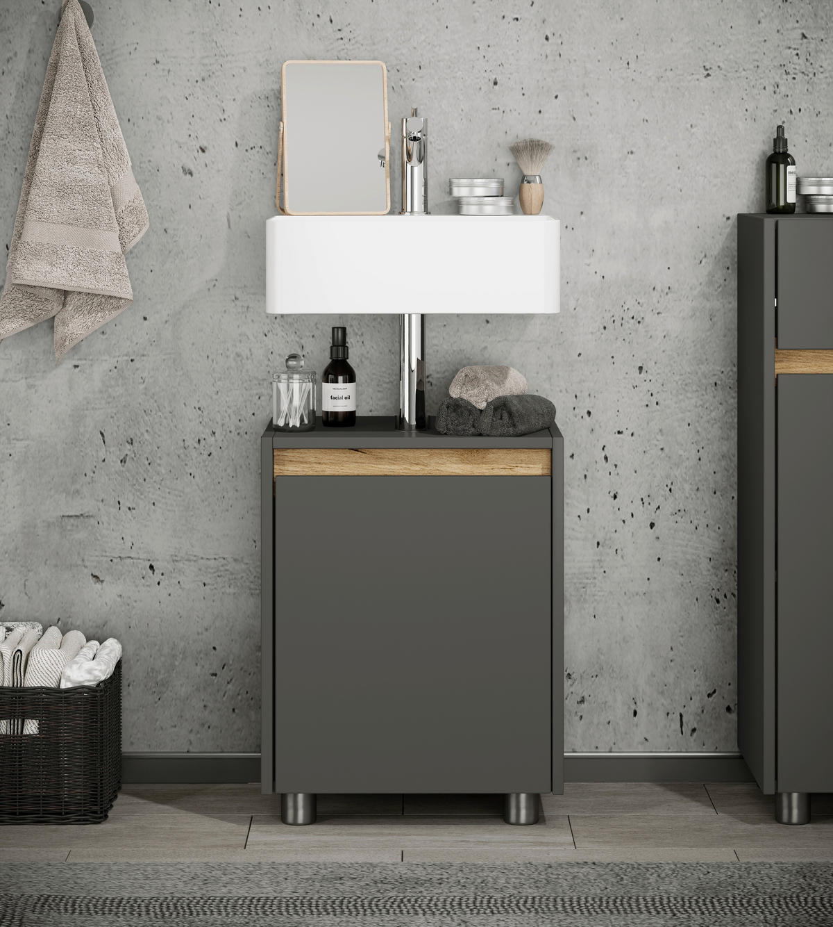 WASCHBECKENUNTERSCHRANK 42/55/33 cm  - Honigeiche/Anthrazit, Trend, Holzwerkstoff/Kunststoff (42/55/33cm) - MID.YOU