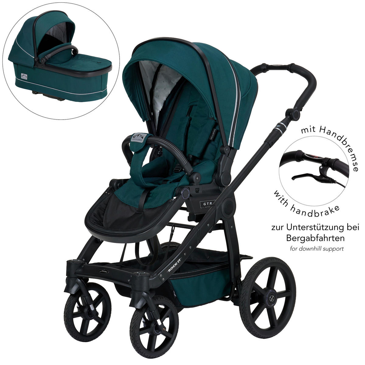 KINDERWAGENSET ROCK IT HB Outdoor  - Petrol/Schwarz, Basics, Textil/Metall (102/58/120cm) - Hartan