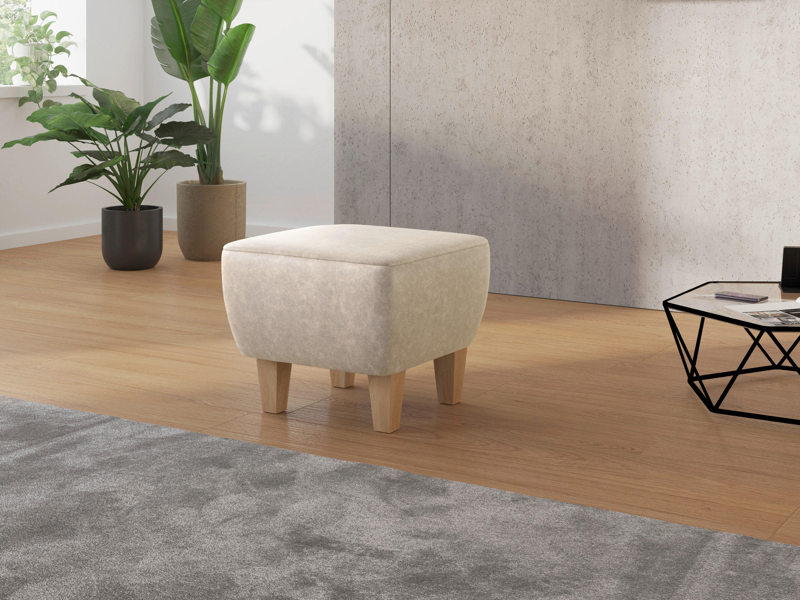 HOCKER Textil Beige  - Eichefarben/Beige, Konventionell, Holz/Textil (56/46/56cm) - Sit & More