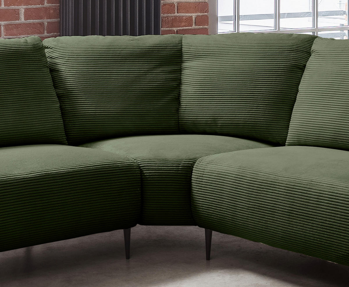 ECKSOFA Dunkelgrün Cord  - Dunkelgrün/Schwarz, Design, Textil/Metall (294/256cm) - Livetastic