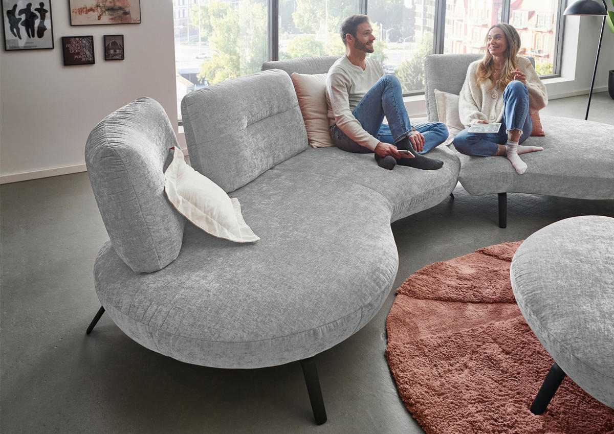 BIGSOFA Flachgewebe Hellgrau  - Hellgrau/Schwarz, Design, Textil/Metall (456/93/138cm) - Moderano