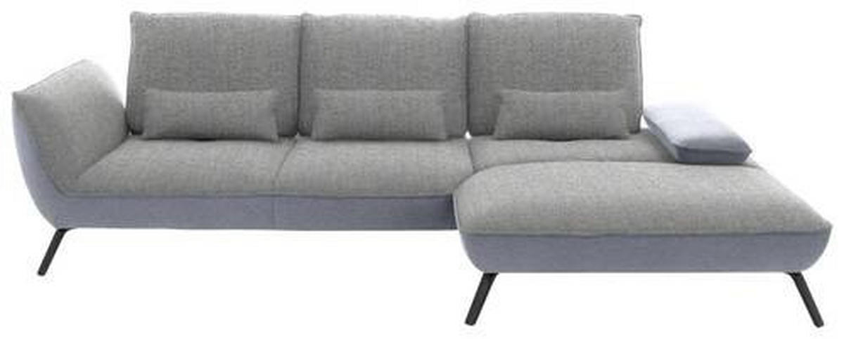 ECKSOFA in Flachgewebe Hellgrau  - Hellgrau/Schwarz, Design, Textil/Metall (301/191cm) - Moderano