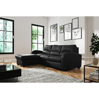 ECKSOFA Lederlook Echtleder Schwarz  - Schwarz, Design, Leder/Kunststoff (168/227cm) - Livetastic