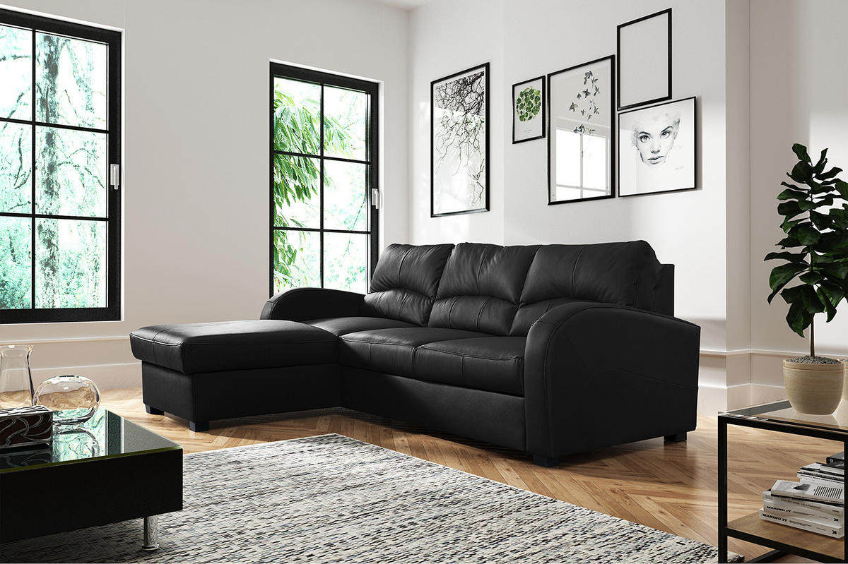 ECKSOFA in Lederlook Echtleder Schwarz  - Schwarz, Design, Leder/Kunststoff (168/227cm) - Livetastic