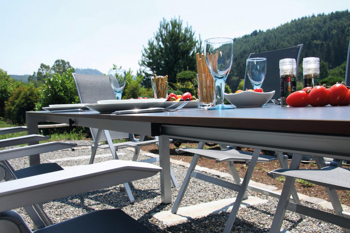 GARTENSET beschichtet Aluminium  - Platinfarben/Anthrazit, Basics, Textil/Metall (160+60/98/74cm) - Acamp