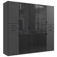 KLEIDERSCHRANK 225/208/58 cm,  in Graphitfarben, Schwarz, 7-türig  - Schwarz/Graphitfarben, KONVENTIONELL, Glas/Holzwerkstoff (225/208/58cm) - Boxxx