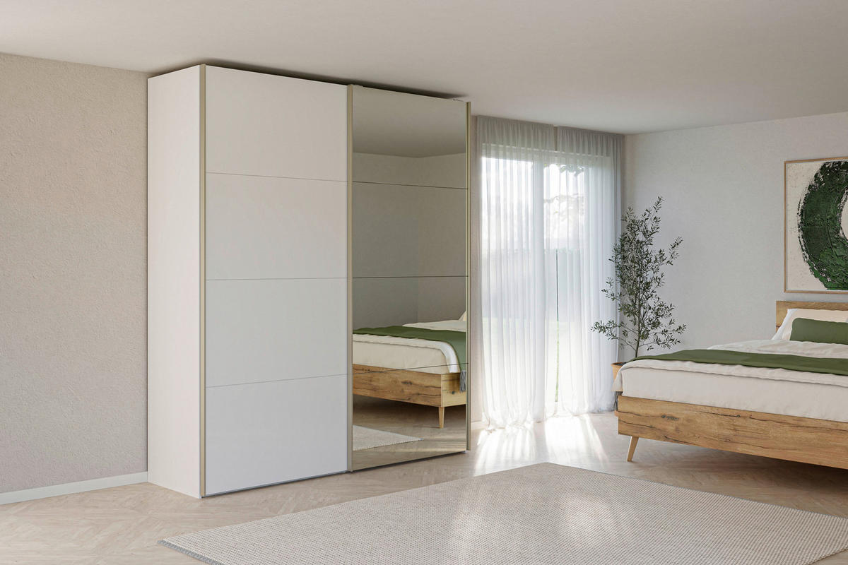 SCHWEBETÜRENSCHRANK 203/236/65 cm 2-türig Weiß  - Edelstahlfarben/Weiß, Design, Glas/Holzwerkstoff (203/236/65cm) - Jutzler