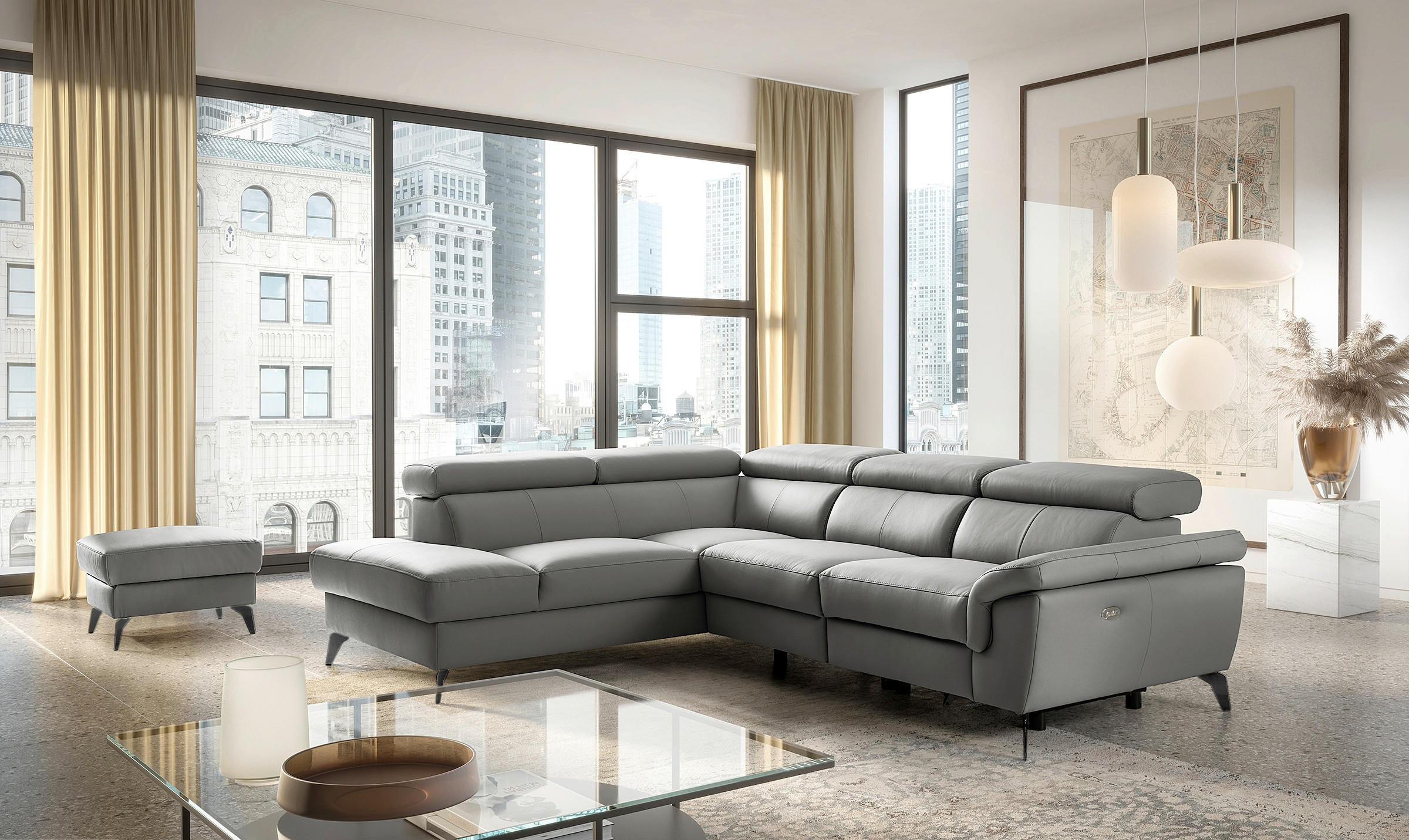 ECKSOFA Lederlook Echtleder Anthrazit  - Anthrazit/Schwarz, Design, Leder/Textil (210/265cm) - Livetastic