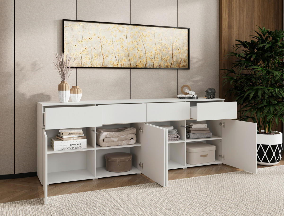 SIDEBOARD  220/80/40 cm 4 Schublade(n)  - Silberfarben/Weiß, Design, Holzwerkstoff/Kunststoff (220/80/40cm) - Xora