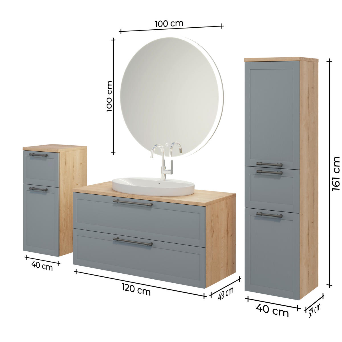 BADEZIMMER 5-teilig  in 200,3 cm  - Edelstahlfarben/Eichefarben, MODERN, Holzwerkstoff/Stein (200,3cm) - Celina Home