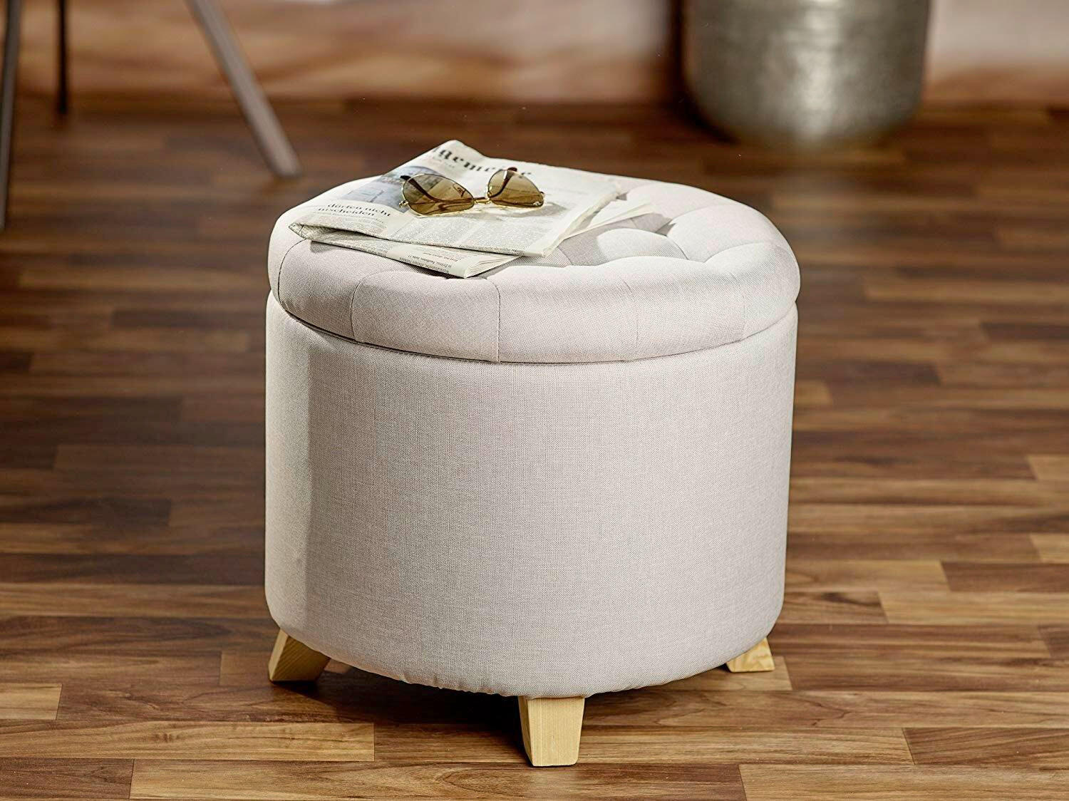 HOCKER Struktur, gesteppt Grau  - Grau, Design, Holz/Textil (45/41/45cm) - Echtwerk