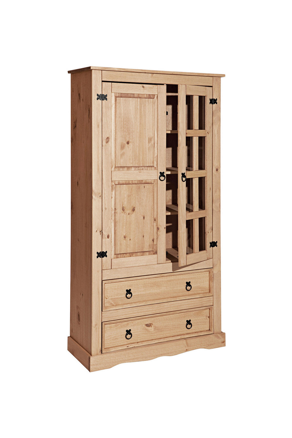 VITRINE  in massiv Kiefer Honig  - Klar/Schwarz, Natur, Glas/Holz (100/190/41cm) - Livetastic