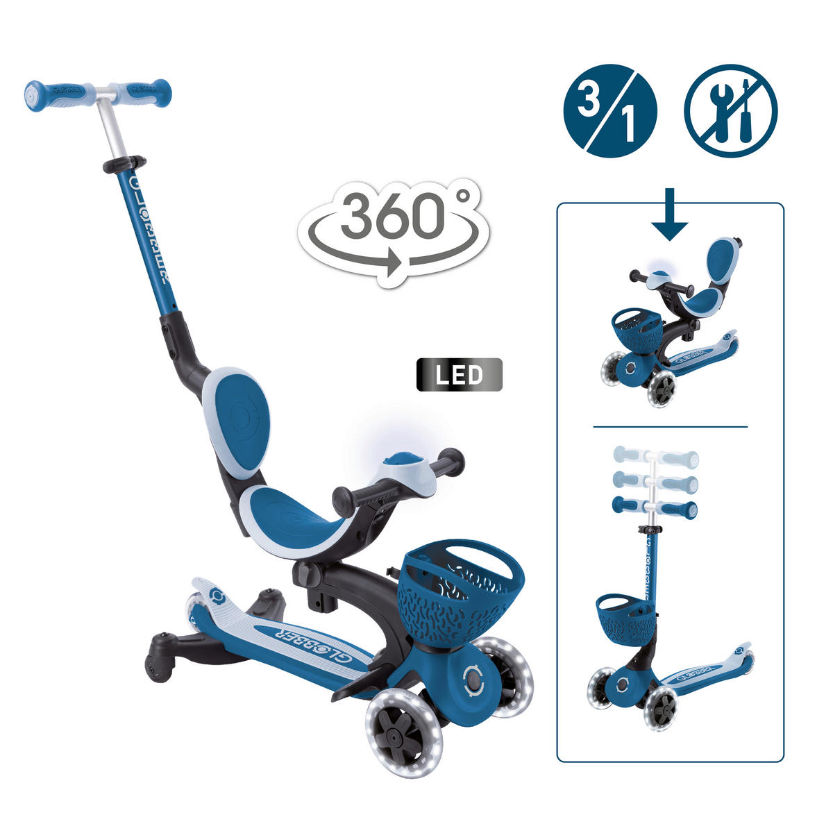 LAUFRAD GO-UP BABY 360 LIGHT 3IN1  - Petrol/Hellblau, LIFESTYLE, Kunststoff/Metall (75/29,5/102,5cm) - GLOBBER