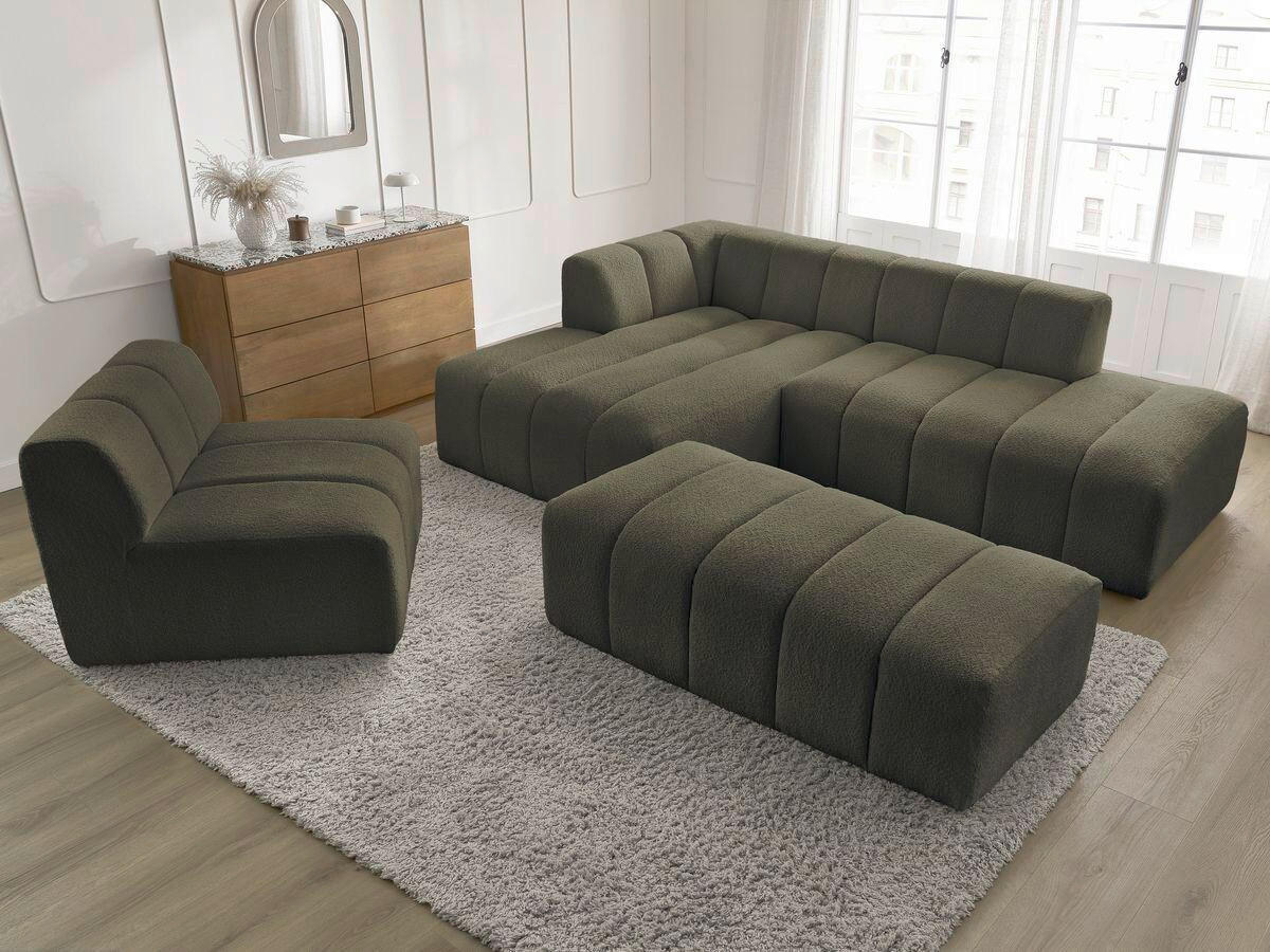 ECKSOFA Ottomane links  ANNECY Grün Bouclé  - Schwarz/Grün, MODERN, Kunststoff/Textil (170/262cm)