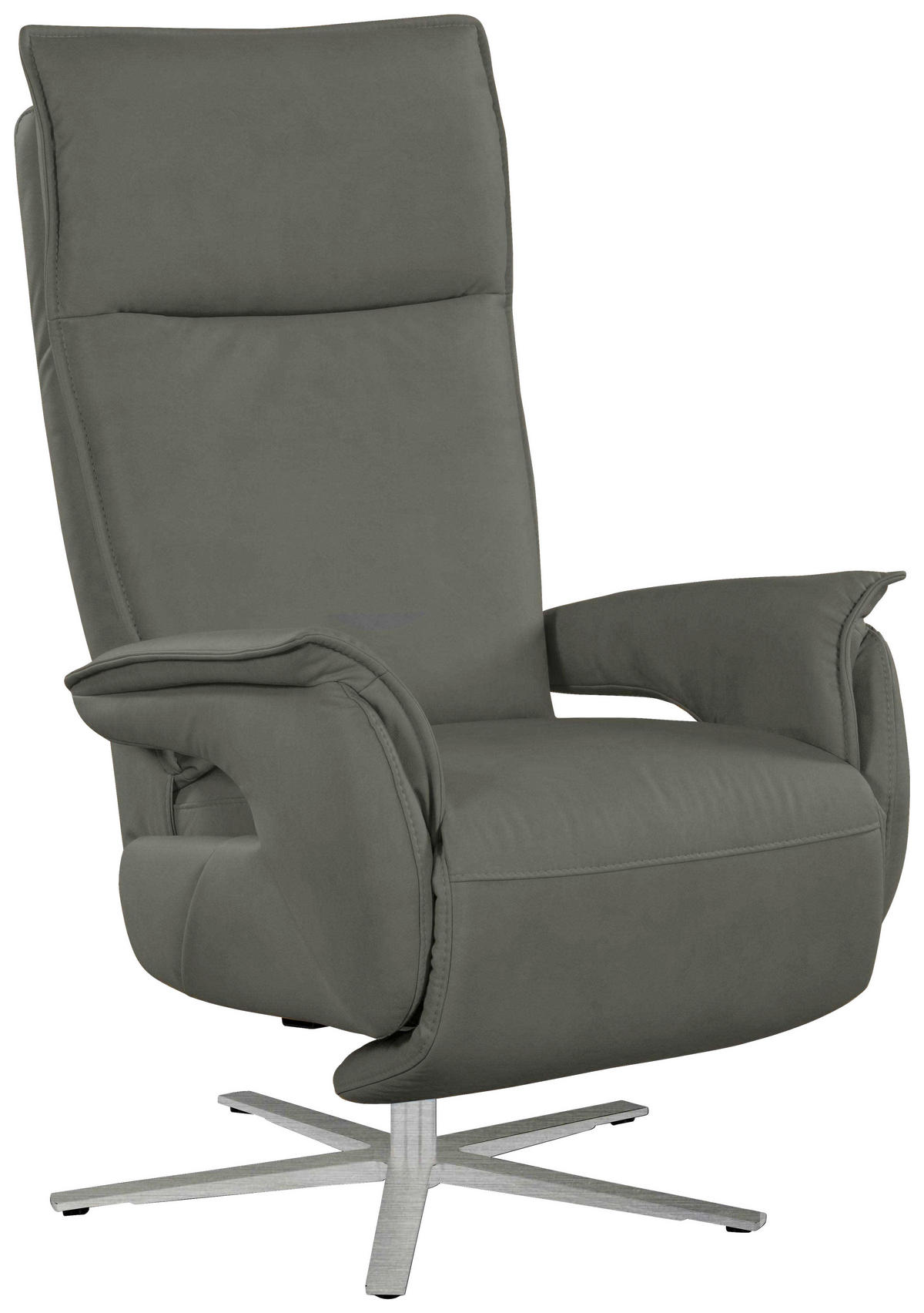 FERNSEHSESSEL in Lederlook (vegan) Grau  - Edelstahlfarben/Grau, Modern, Textil/Metall (77/116/80cm) - Livetastic