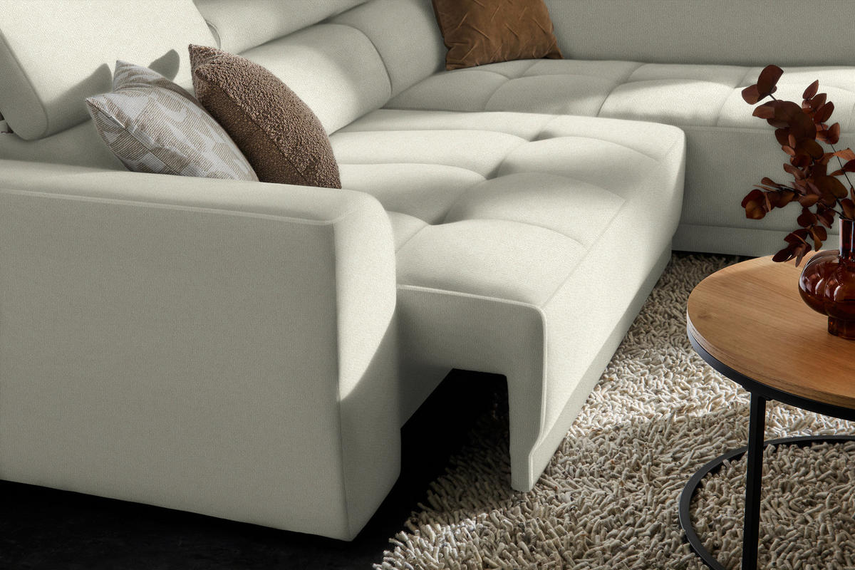 ECKSOFA in Struktur Creme  284/205 cm  - Creme/Schwarz, Design, Kunststoff/Textil (284/205cm) - Xora