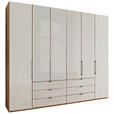 FALTTÜRENSCHRANK 250/216/58 cm 4-türig Champagner, Eiche Bianco  - Schieferfarben/Eiche Bianco, KONVENTIONELL, Glas/Holzwerkstoff (250/216/58cm) - Dieter Knoll
