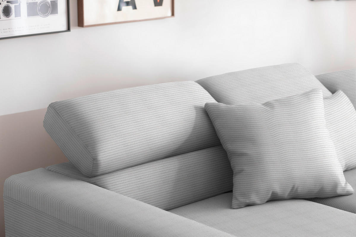 ECKSOFA Cord Hellgrau  - Hellgrau/Schwarz, Design, Textil/Metall (215-217/293cm) - Schöner Wohnen
