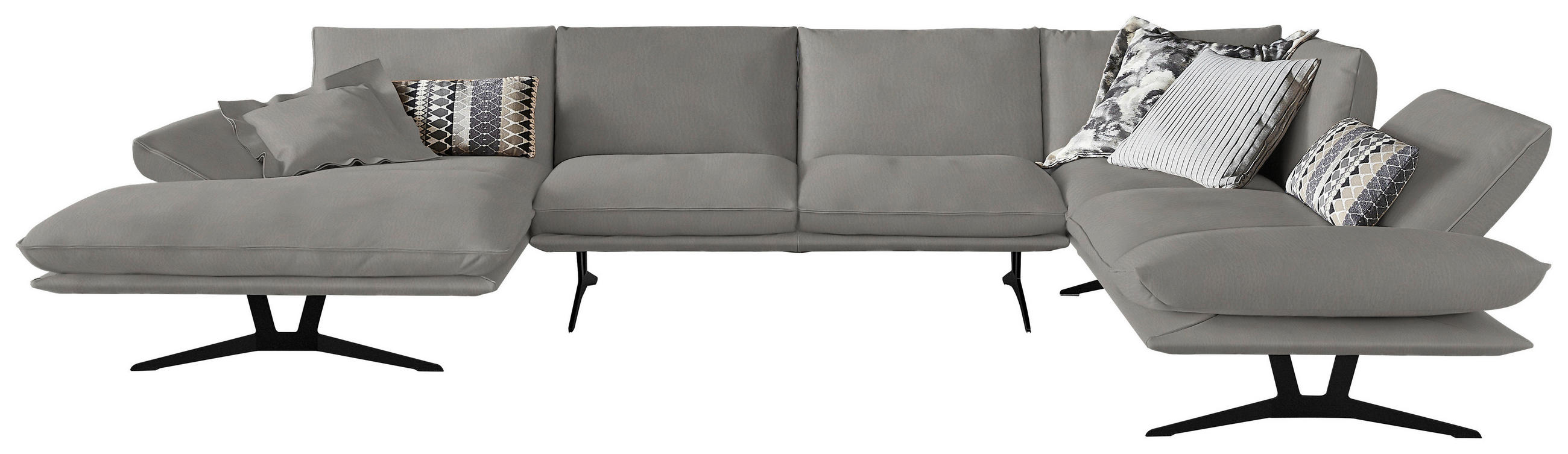 WOHNLANDSCHAFT Formia in Echtleder Hellgrau  - Hellgrau/Schwarz, Natur, Leder/Metall (155/359/217cm) - Dieter Knoll