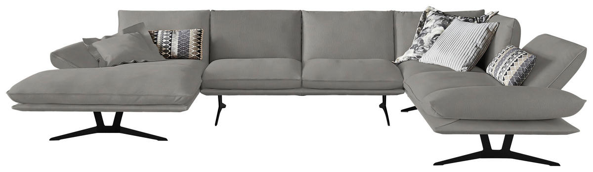 WOHNLANDSCHAFT Formia in Echtleder Hellgrau  - Hellgrau/Schwarz, Natur, Leder/Metall (155/359/217cm) - Dieter Knoll