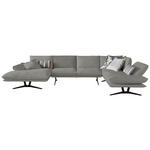 WOHNLANDSCHAFT Formia in Echtleder Hellgrau  - Hellgrau/Schwarz, Natur, Leder/Metall (155/359/217cm) - Dieter Knoll