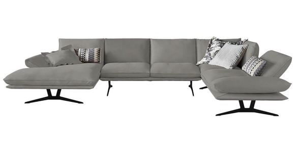 WOHNLANDSCHAFT Formia in Echtleder Hellgrau  - Hellgrau/Schwarz, Natur, Leder/Metall (155/359/217cm) - Dieter Knoll