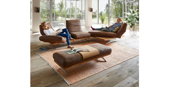 ECKSOFA in Echtleder Braun, Eichefarben  - Edelstahlfarben/Eichefarben, Natur, Leder/Holzwerkstoff (320/157cm) - Ambiente