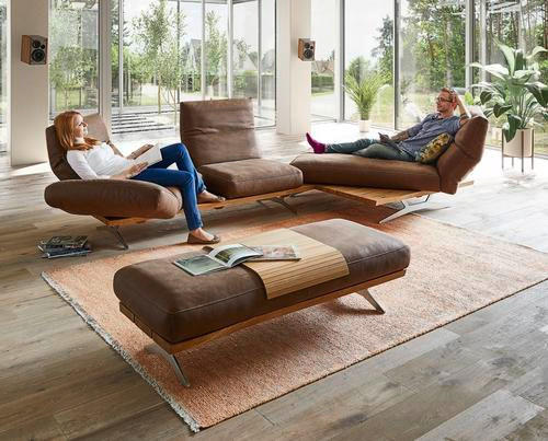 ECKSOFA inkl.Funktion Braun, Eichefarben Echtleder  - Edelstahlfarben/Eichefarben, Natur, Leder/Holzwerkstoff (320/157cm) - Ambiente