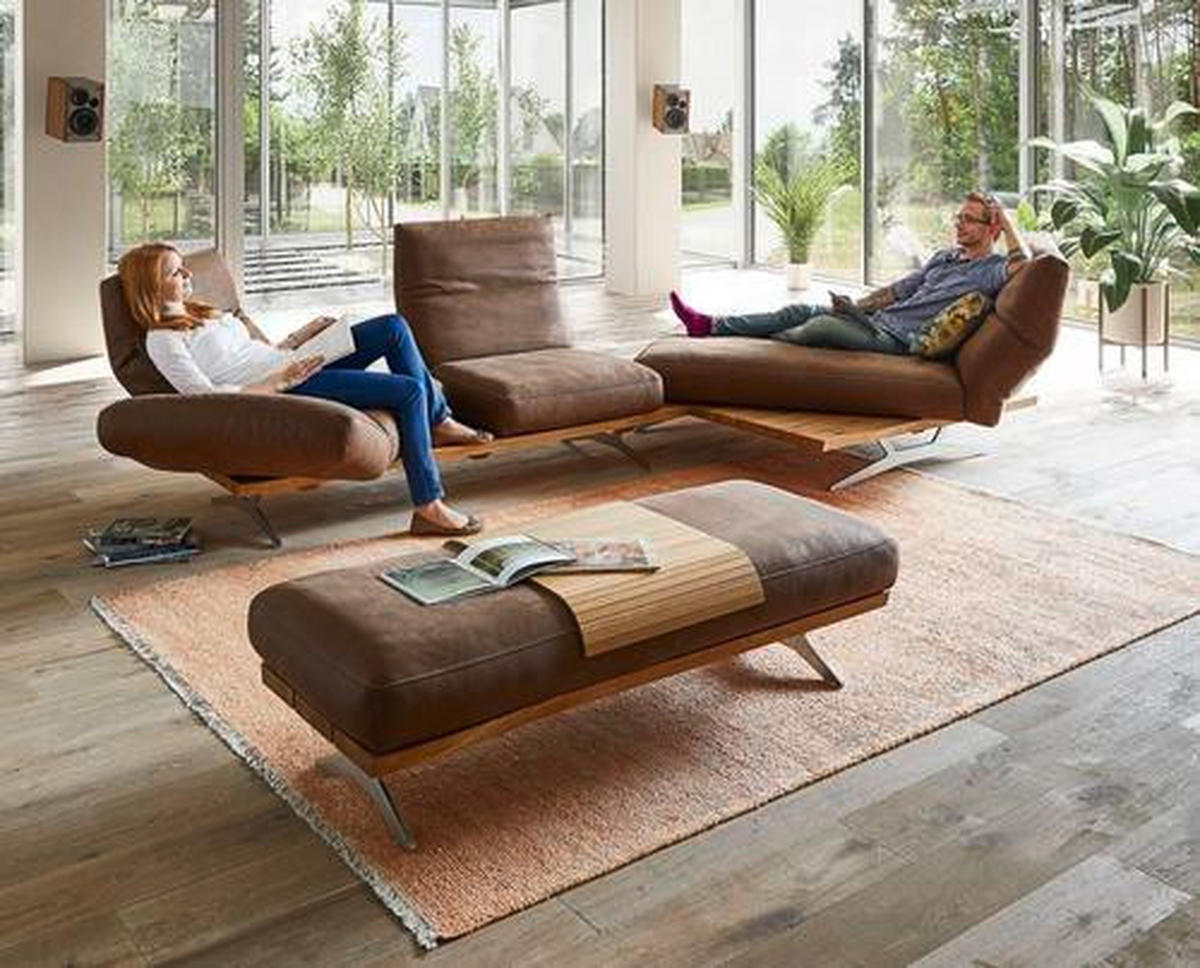 ECKSOFA in Mikrofaser Braun  - Edelstahlfarben/Braun, Natur, Holz/Textil (157/275cm) - Ambiente