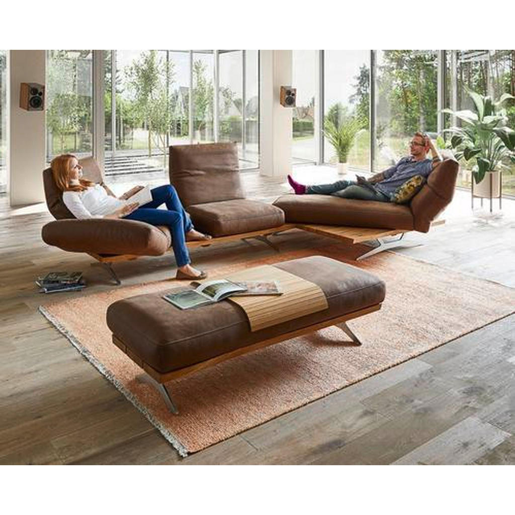 Thumbnail - Ambiente Ecksofa Nurano, Braun, Eiche, Leder, Echtleder, Anilinleder, Eiche, massiv, 3-Sitzer, Ottomane rechts, L-Form, ...
