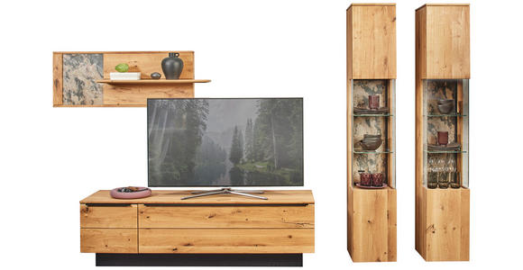 WOHNWAND  in Eichefarben  298/205,7/53,7 cm  - Eichefarben/Schwarz, Natur, Glas/Holz (298/205,7/53,7cm) - Valnatura
