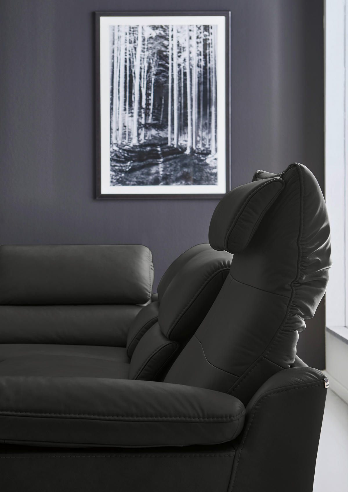 ECKSOFA Valdera Schwarz Echtleder  - Schwarz, Design, Leder/Metall (246/280cm) - Hukla